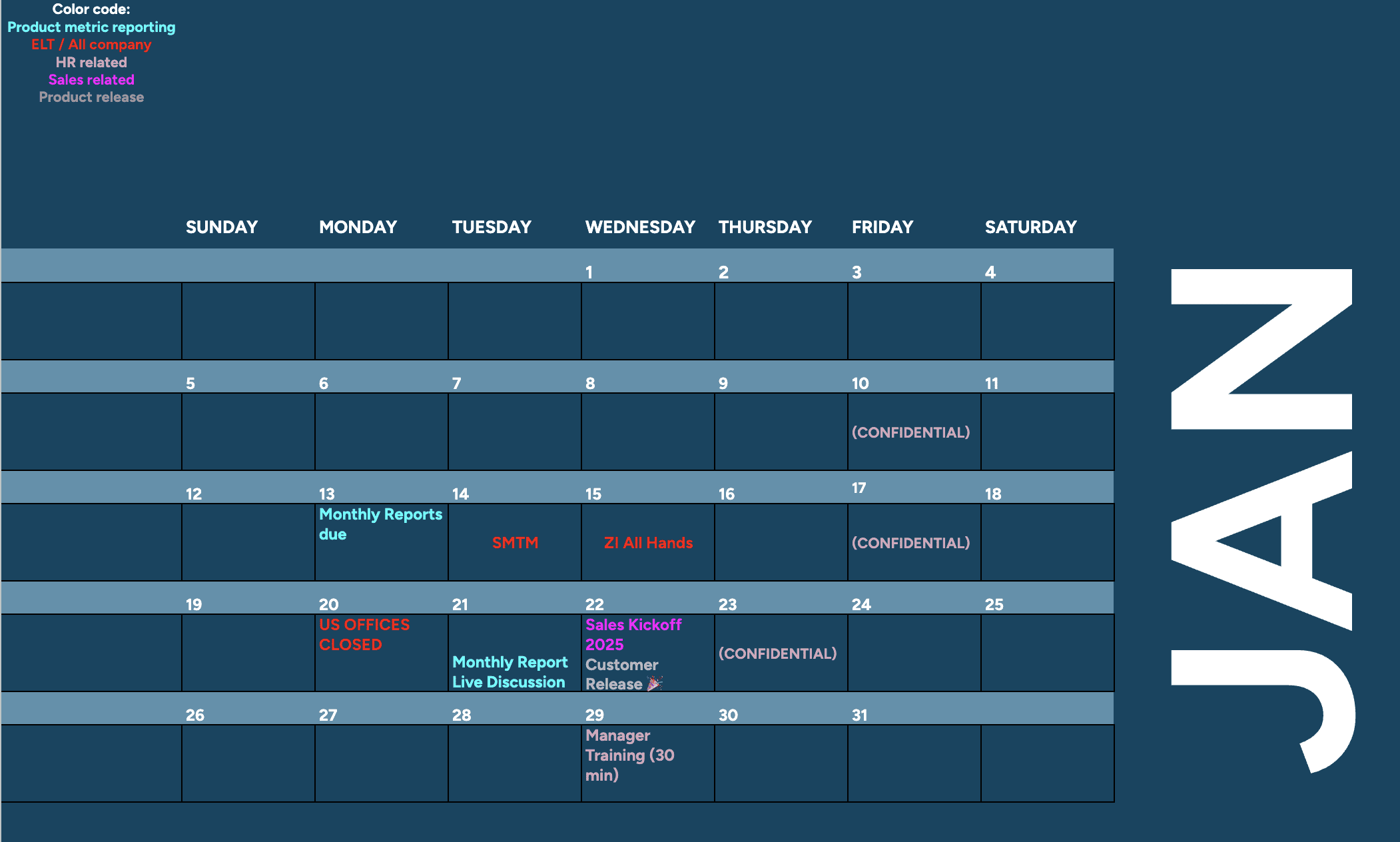 Executive support - Viva Talent Screenshot of ZoomInfo's leadership calendar